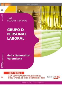 portada Grupo D Personal Laboral de la Generalitat Valenciana. Test Bloque General (Colección 728)