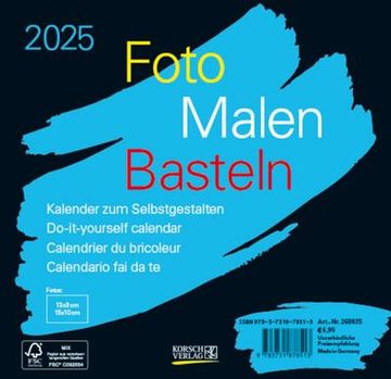 portada Foto-Malen-Basteln Bastelkalender Schwarz Quer 2025: Fotokalender zum Selbstgestalten. Do-It-Yourself Kalender mit Festem Fotokarton. Format: 16 x 15,5 cm