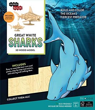 portada Incredibuilds. Great White Sharks 3d Wood Model (in English)