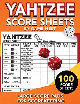 portada Yahtzee Score Sheets: 100 Large Score Pads for Scorekeeping - 8. 5" x 11" Yahtzee Score Cards (en Inglés)