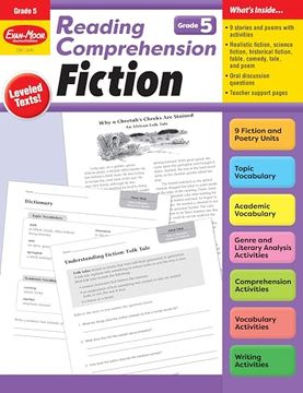 portada Evan-Moor Reading Comprehension: Fiction Grade 5, Homeschooling and Classroom Resource Workbook, Realistic Fiction, Historical Fiction, Poetry, Mystery, Fairy Tale, Leveled, Close Reading, Fable (en Inglés)