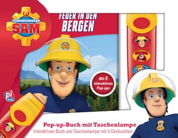 portada Feuerwehrmann sam - Feuer in den Bergen - Pop-Up-Buch mit Taschenlampe - 5 Geräusche (en Alemán)