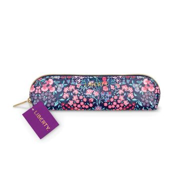 portada Liberty Tanjore Gardens Tile Navy Pencil Case From Galison - 8. 5 x 2 x 2", Vegan Leather, Gold Zipper, Iconic Liberty Design, Makes a Wonderful Gift