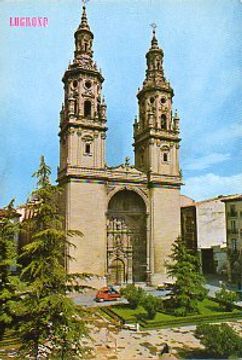portada tarjeta postal: nº 152. logroño.  torres de la catedral redonda.