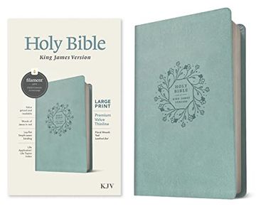 portada Kjv Large Print Premium Value Thinline Bible, Filament Enabled Edition (Red Letter, Leatherlike, Floral Wreath Teal) (in English)