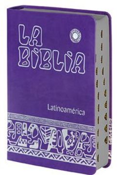 portada La biblia latinoamérica [letra grande] simil-piel morada, canto plateado, con uñeros