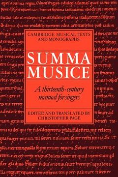 portada Summa Musice: A Thirteenth-Century Manual for Singers (Cambridge Musical Texts and Monographs) 