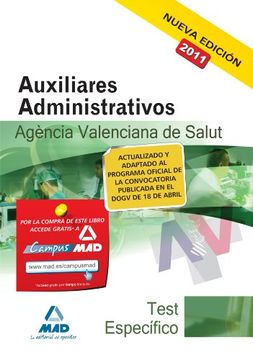portada Auxiliares Administrativos De La Agencia Valenciana De Salud. Test  De La Parte Específica.