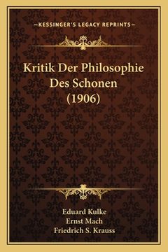 portada Kritik Der Philosophie Des Schonen (1906) (en Alemán)