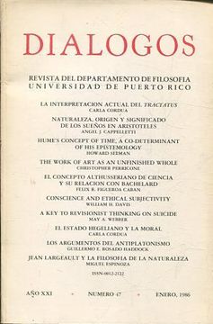 portada REVISTA DEL DEPARTAMENTO DE FILOSOFIA. DIALOGOS AÑO XXI NUMERO 47 ENERO, 1986.