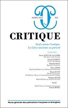 portada Critique 910: Neuf Comme L'antique. La Grèce Ancienne au Présent (en Francés)