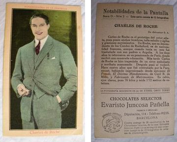portada Antigua Tarjeta Cine Publicidad - Old Advertising Film Card : CHARLES DE ROCHE