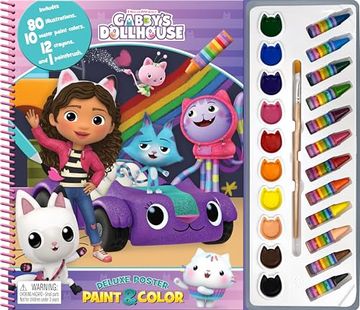 portada Gabby's Dollhouse Deluxe Poster Paint & Color - Coloring Book for Kids, 80 Illustrations, 10 Watercolor Paints, 12 Crayons, 1 Paint Brush (en Inglés)