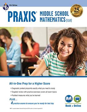 portada Praxis Middle School Mathematics (5169) Book + Online (Praxis Teacher Certification Test Prep) (en Inglés)