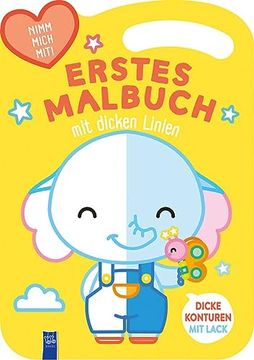 portada Erstes Malbuch mit Dicken Linien - Cover Gelb (Elefant): Gelber Einband mit Elefant (en Alemán)