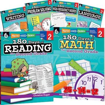 portada 180 Days Reading, High-Frequency Words, Math, Problem Solving, Writing, & Language Grade 2: 6-Book Set (en Inglés)