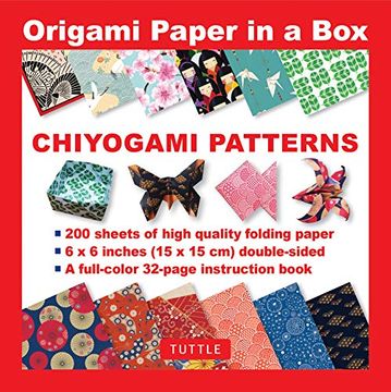 portada Origami Paper in a box - Chiyogami Patterns: 200 Sheets of Tuttle Origami Paper: 6x6 Inch High-Quality Origami Paper Printed With 10 Different Patterns: 32-Page Instructional Book of 12 Projects 