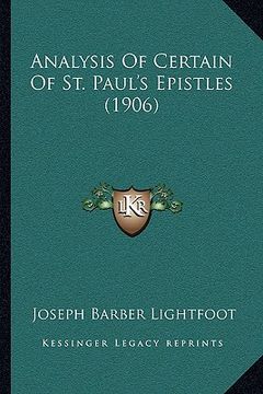 portada analysis of certain of st. paul's epistles (1906) (en Inglés)