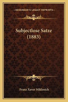 portada Subjectlose Satze (1883) (en Alemán)