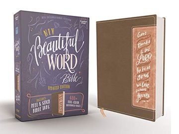portada Niv, Beautiful Word Bible, Updated Edition, Peel/Stick Bible Tabs, Leathersoft, Brown/Pink, red Letter, Comfort Print: 600+ Full-Color Illustrated ver (in English)