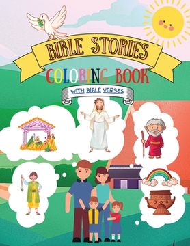 portada Bible Stories Coloring Book: Biblical Scene Illustrations For Children Of All Ages With Bible Verses (en Inglés)