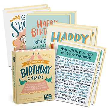 portada Em & Friends Birthday Cards, box of 8 Assorted