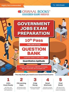 portada Oswaal Government Exams Question Bank 10th Pass Quantitative Aptitude for 2024 Exam (en Inglés)