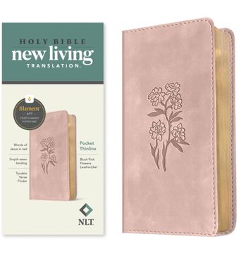 portada NLT Pocket Thinline Bible, Filament Enabled (Leatherlike, Blush Pink Flowers, Red Letter) (en Inglés)