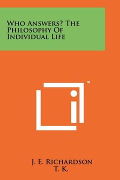 portada who answers? the philosophy of individual life (in English)