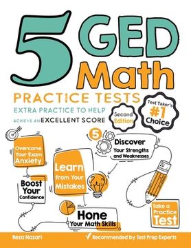 portada 5 GED Math Practice Tests: Extra Practice to Help Achieve an Excellent Score (en Inglés)