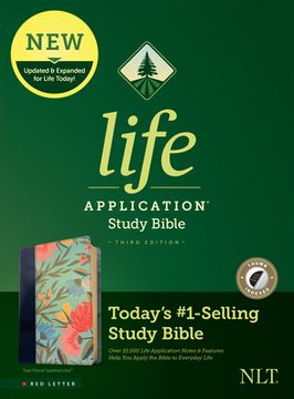 portada NLT Life Application Study Bible, Third Edition (Leatherlike, Teal Floral, Indexed, Red Letter) (en Inglés)