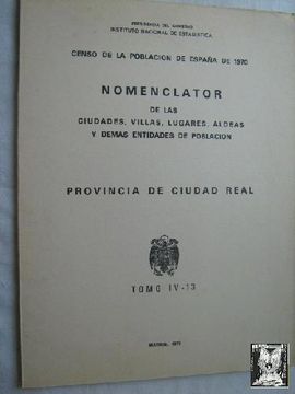 portada Censo de la Población de España de 1970. Provincia de Ciudad Real. Nomenclator