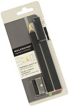 portada Moleskine Highlighter Pencil Set, Black, Large Point 3. 0 mm, Fluorescent Orange and Yellow Lead With cap and Sharpener (en Inglés)