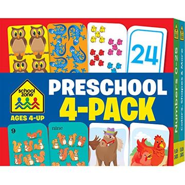 portada School Zone - Preschool 4-Pack Flash Cards - Ages 4+, Colors, Shapes, Numbers 0-25, old Maid Numbers, Kids Game Cards, Puzzle Cards, Counting, Rhyming Words, Readiness Skills, and More (in English)