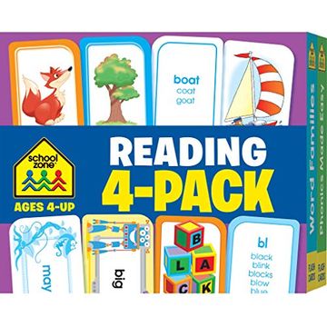 portada School Zone - Reading 4-Pack Flash Cards - Ages 4+, Kindergarten, 1st Grade, Sight Words, Phonics Made Easy, Word Families, Picture Words, High-Frequency Words, Beginning Reading, Rhyming, and More 