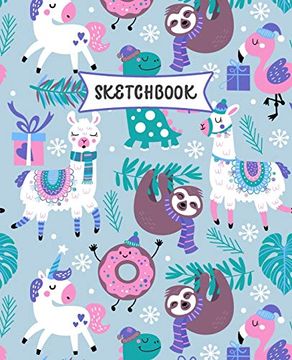portada Sketchbook: Sloth, Unicorn and Llama Sketch Book for Kids | Practice Drawing and Doodling | fun Sketching Book for Toddlers & Tweens (in English)