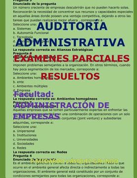 portada AuditorÍa Administrativa-exÁmenes Parciales Resueltos: Facultad: AdministraciÓn De Empresas (spanish Edition)