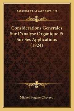portada Considerations Generales Sur L'Analyse Organique Et Sur Ses Applications (1824) (en Francés)