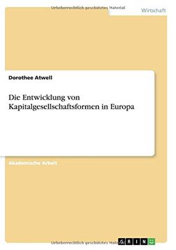 portada Die Entwicklung Von Kapitalgesellschaftsformen in Europa (German Edition)