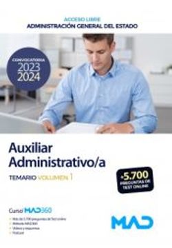 portada Auxiliar Administrativo/A (Acceso Libre) de la Administracion General del Estado. Temario Volumen 1 (in Spanish)