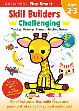 portada Play Smart Skill Builders: Challenging - Age 2-3: Pre-K Activity Workbook: Learn Essential First Skills: Tracing, Maze, Shapes, Numbers, Letters: 90+ (en Inglés)