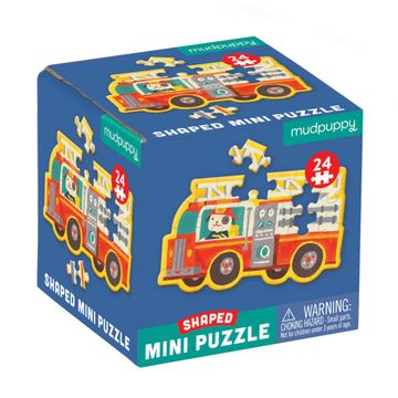 portada Mudpuppy Fire Truck Shaped Mini Puzzle, 24 Pieces, 6” x 6” – Die-Cut Mini Jigsaw Puzzle in the Shape of a Fire Truck Driven by a dog – Great Travel Activity for Kids, Makes a Great Gift Idea