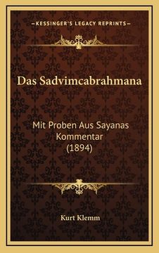 portada Das Sadvimcabrahmana: Mit Proben Aus Sayanas Kommentar (1894) (en Alemán)
