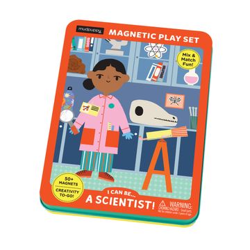 portada I can Be…. A Scientist! Magnetic tin From Mudpuppy, Includes 2 Brightly Illustrated Background Scenes and 50+ mix and Match Magnets, Perfect for Travel Activities on the Go! , Ages 4+