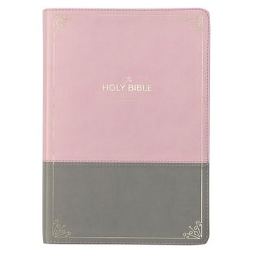 portada KJV Holy Bible, Super Giant Print Faux Leather Red Letter Edition - Ribbon Marker, King James Version, Pink/Gray (en Inglés)