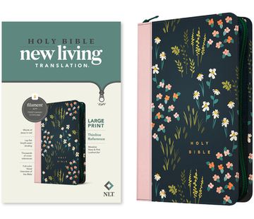 portada Nlt Large Print Thinline Reference Zipper Bible, Filament-Enabled Edition (Red Letter, Leatherlike, Meadow Navy & Pink ) (en Inglés)