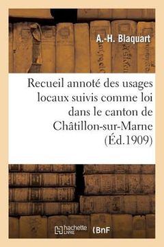 portada Recueil Annoté Des Usages Locaux Suivis Comme Loi Dans Le Canton de Châtillon-Sur-Marne (in French)