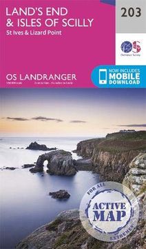 portada Land'S end & Isles of Scilly: St Ives & Lizard Point: 203 (os Landranger Active Map) (en Inglés)