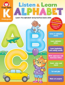 portada Alphabet, Kindergarten Workbook: Listen and Learn Audio Workbook, Phonemic Awareness and Phonics (en Inglés)