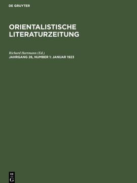 portada Orientalistische Literaturzeitung, Jahrgang 26, Number 1, Januar 1923 (in German)